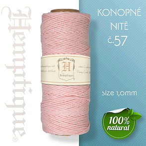 Konopná nit HEMP CORD síla nitě 1,0mm. METRÁŽ Barva č.57 Růžová