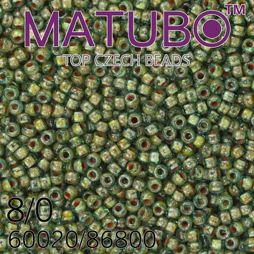 Korálky MATUBO™ mačkané rokajlové korálky. Velikost 8/0 (3,1mm). Barva 60020/86800 AQUAMARÍN dekor TRAVERTIN. Balení 10g