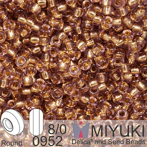 Korálky Miyuki Round 8/0. Barva 0952 24kt Gold Lined Pale Amethyst. Balení 3g
