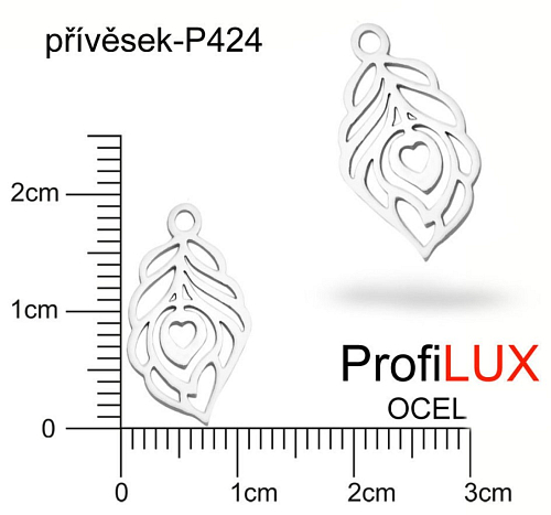 Přívěsek Chirurgická Ocel ozn-P424 PÍRKO se SRDCEM  velikost 18x11mm tl.1.0mm. Velikost otvoru pr. 1,5mm. Řada přívěsků ProfiLUX. 