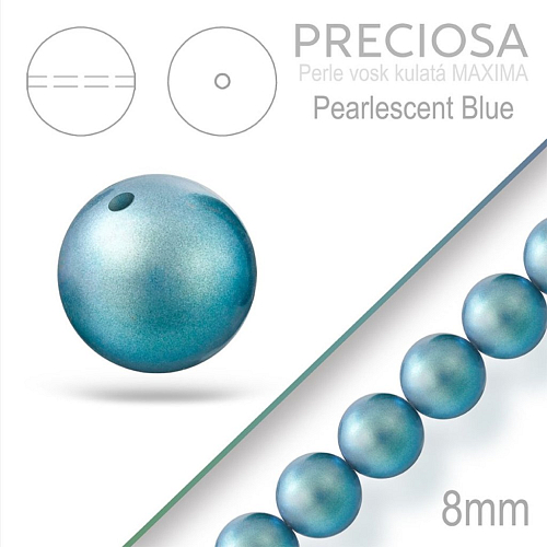 Preciosa Perle voskovaná kulatá MAXIMA Pearlescent Blue velikost 8mm. Balení návlek 15Ks.