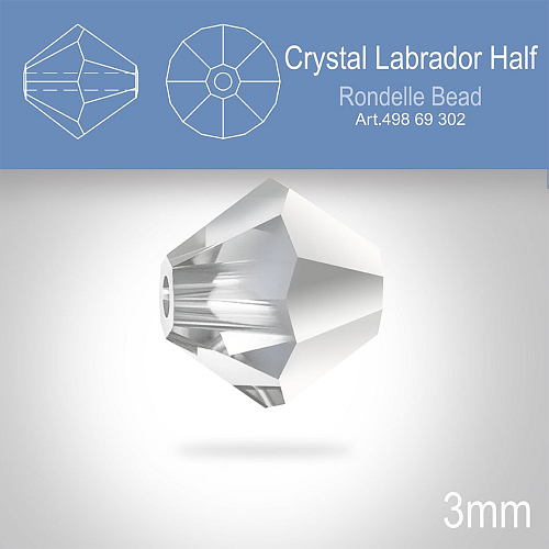 PRECIOSA Bicone (sluníčko) velikost 3mm. Barva CRYSTAL LABRADOR HALF. Balení 40ks