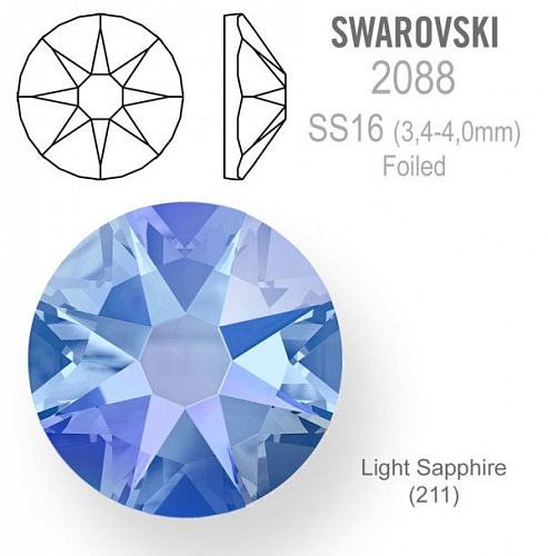 SWAROVSKI 2088 XIRIUS FOILED velikost SS16 barva Light Sapphire 