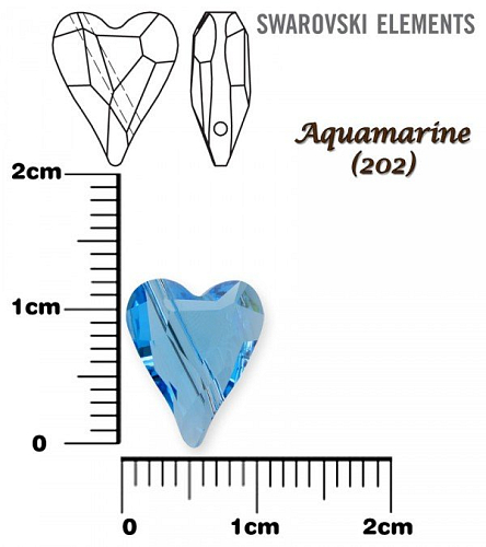 SWAROVSKI KORÁLKY 5743 Heart Bead barva AQUAMARINE velikost 12mm.