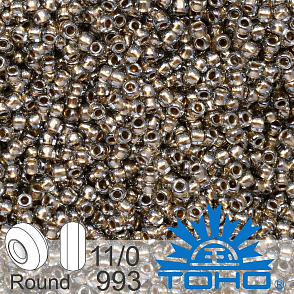 Korálky TOHO tvar ROUND (kulaté). Velikost 11/0. Barva č. 993-Gold-Lined Black Diamond . Balení 8g.