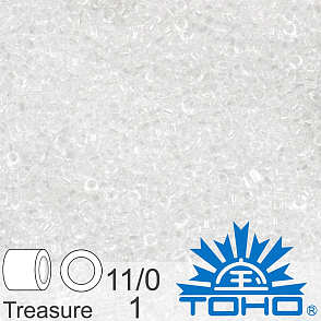 Korálky TOHO tvar TREASURE (válcové). Velikost 11/0. Barva č. 1-Transparent Crystal . Balení 5g.