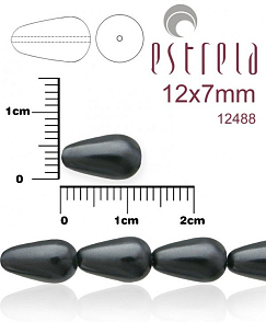 VOSKOVANÉ korále tvar kapka. Velikost 12x7mm. Barva 12488 (hematitová). Balení 10ks na návleku. 