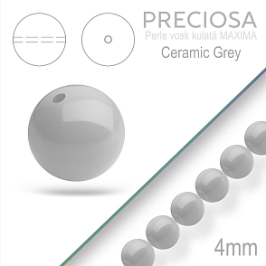 Preciosa Perle voskovaná kulatá MAXIMA barva Ceramic Grey velikost 4mm. Balení návlek 31Ks.