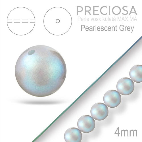 Preciosa Perle voskovaná kulatá MAXIMA barva Pearlescent Grey velikost 4mm. Balení návlek 31Ks.
