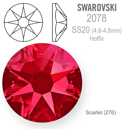 Swarovski XIRIUS Rose HOT-FIX velikost SS20 barva Scarlet.