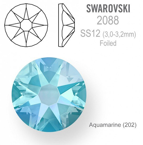 SWAROVSKI 2088 XIRIUS FOILED velikost SS12 barva Aquamarine 