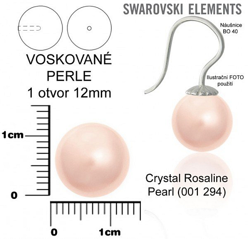 SWAROVSKI 5818 Voskované Perle 1otvor barva CRYSTAL ROSALINE PEARL velikost 12mm.