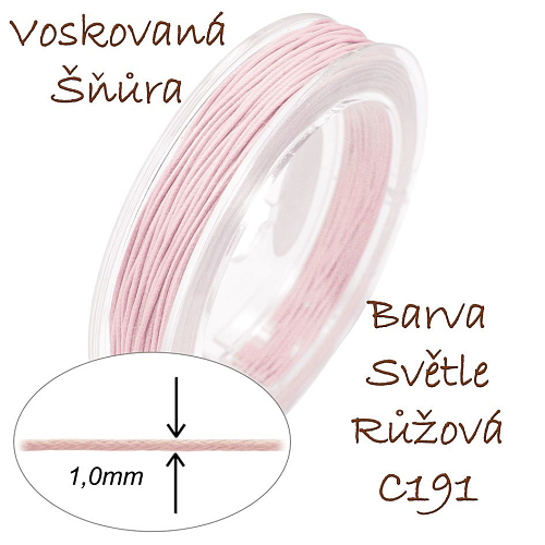 Voskovaná šňůra-síla 1,0mm v barvě světle růžová č. C191