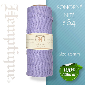 Konopná nit HEMP CORD síla nitě 1,0mm. METRÁŽ Barva č.84 sv.Fialová