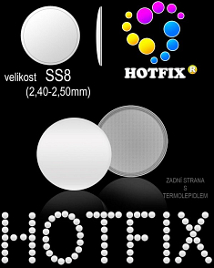 Kovové NAILHEAD HOTFIX nažehlovací polotovary. Velikost SS8 (2,40-2,50mm) Tl.0,6mm. Barva 016 BÍLÁ (lesklá ocelová). Balení 80Ks