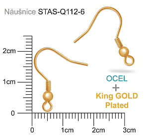 Afroháček s kuličkou a pružinkou  OCEL  ozn.-STAS-Q112-6. Barva King GOLD plated.