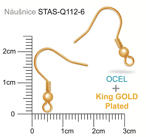 Afroháček s kuličkou a pružinkou  OCEL  ozn.-STAS-Q112-6. Barva King GOLD plated.