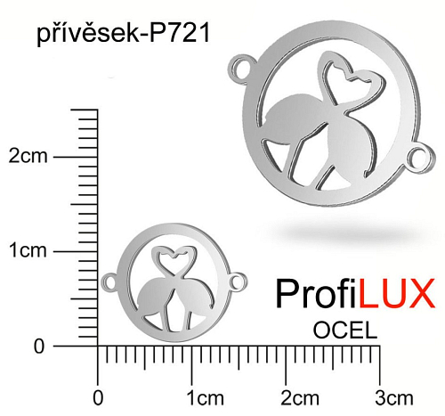 Přívěsek Chirurgická Ocel ozn-P721 zamilované PLAMEŇÁK 2 otvory velikost 17x12mm. Řada přívěsků ProfiLUX