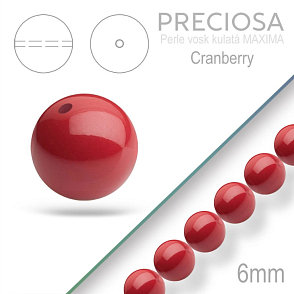Preciosa Perle voskovaná kulatá MAXIMA barva Cranberry velikost 6mm. Balení návlek 21Ks.