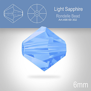 PRECIOSA Bicone MC BEAD (sluníčko) velikost 6mm. Barva LIGHT SAPPHIRE. Balení 21ks .