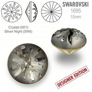 Swarovski 1695 Sea Urchin Round Stone PF velikost 10mm. Barva  Crystal (001) Silver Night (SINI).