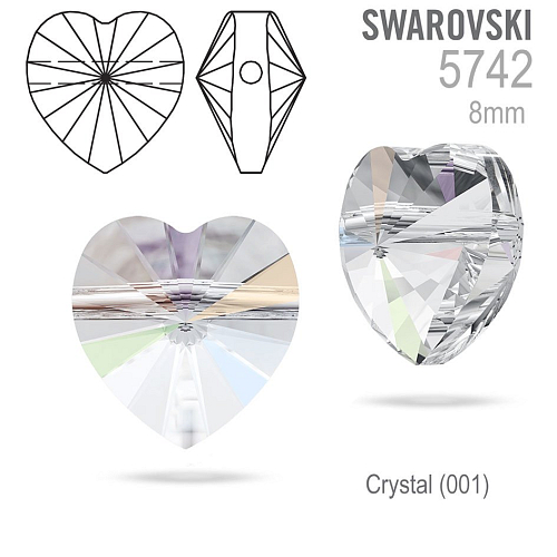 SWAROVSKI KORÁLKY Heart Bead barva CRYSTAL AURORE BOREALE velikost 8mm. Balení 3Ks.