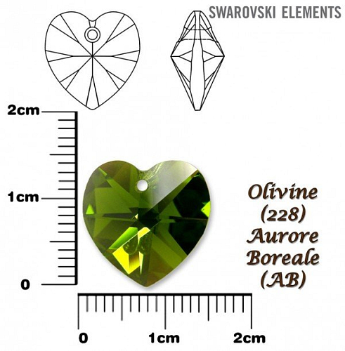 SWAROVSKI Heart Pendant barva OLIVINE AURORE BOREALE velikost 14,4x14mm.