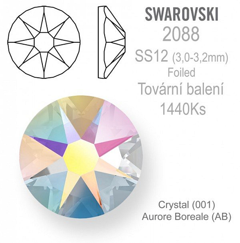 Swarovski XIRIUS Rose FOILED 2088 velikost SS12 barva Crystal  Aurore Boreale tovární balení