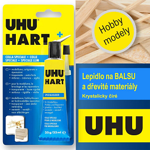 Lepidlo UHU HART special glue. Speciální lepidlo pro modeláře na balsu a dřevité materiály.. Balení 35g. 