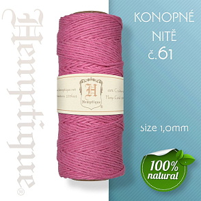 Konopná nit HEMP CORD síla nitě 1,0mm. METRÁŽ Barva č.61 Růžová