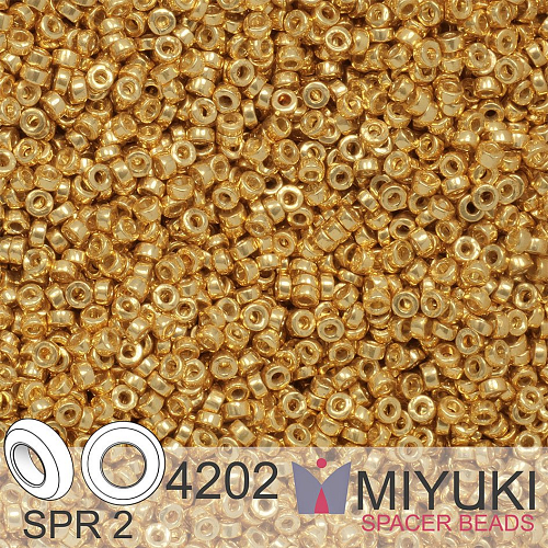Korálky Miyuki SPACER Beads 2,2x1mm. Barva SPR2-4202 Duracoat Galvanized Gold. Balení 5g.