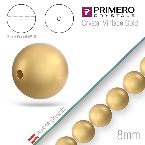 Korálky PRIMERO Crystals 5810. Barva Crystal Vintage Gold. Velikost 8mm
