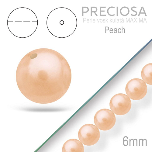 PRECIOSA Voskované Perle barva PEACH 98998 velikost 6mm. Balení návlek 21Ks. 