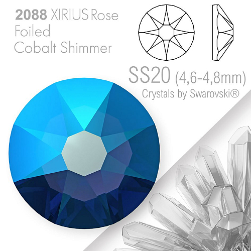 SWAROVSKI  XIRIUS Rose 2088 Foiled. Barva Cobalt Shimmer velikost SS20 (4,6-4,8mm). Balení 15Ks.