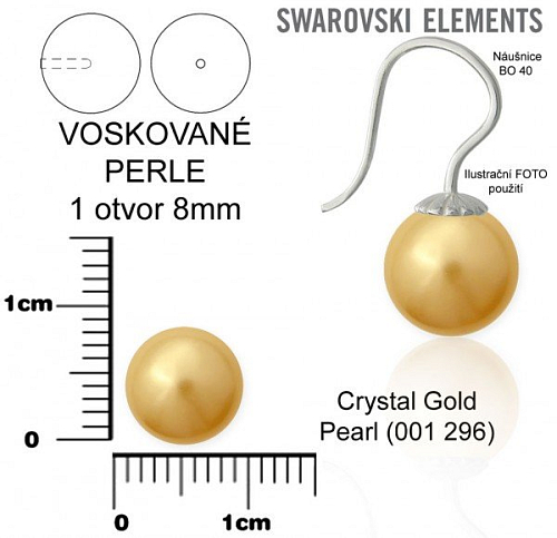 SWAROVSKI 5818 Voskované Perle 1 otvor barva 296 CRYSTAL GOLD PEARL velikost  8mm.
