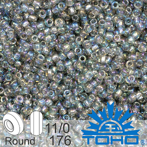 Korálky TOHO tvar ROUND (kulaté). Velikost 11/0. Barva č. 176-Trans-Rainbow Black Diamond . Balení 8g.