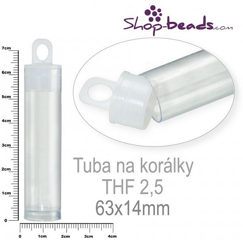 Tuba na korálky s závěsem. Ozn. THF 2,5. Velikost 63x14mm.