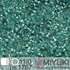 Korálky Miyuki Delica 11/0. Barva Sparkling Aqua Green Lined Crystal AB  DB1767. Balení 5g