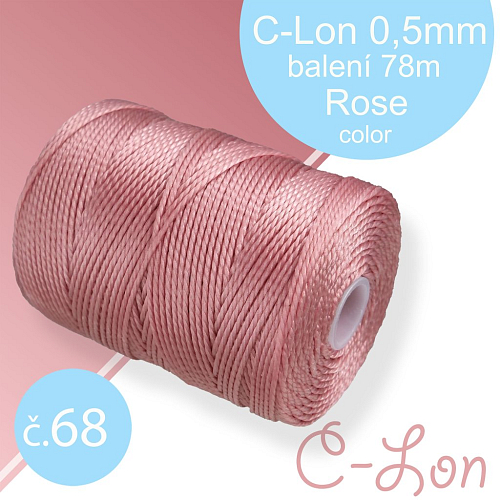 Nylonová nit C-Lon pevná korálková nit. Barva 68 Rose. Síla nitě 0,5mm. Balení 78m na cívce.