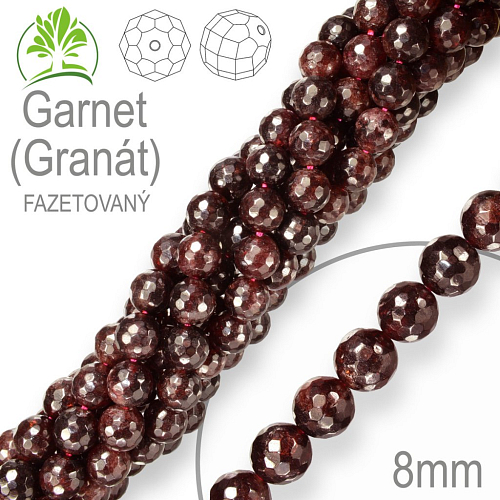 Korálky z minerálů Garnet (Granát) Fazetovaný. Velikost pr.8mm. Balení 10Ks.