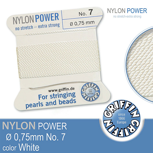 NYLON Power velmi pevná nit GRIFFIN síla nitě 0,75mm Barva White