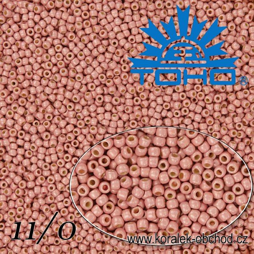 Korálky TOHO tvar ROUND (kulaté). Velikost 11/0. Barva č. PF552F-Permanent Finish - Matte Galvanized Peach Coral. Balení 8g.