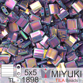 Korálky MIYUKI tvar TILA BEADS velikost 5x5mm. Barva TL-1898 Opaque Purple Gray Rainbow. Balení 5g.