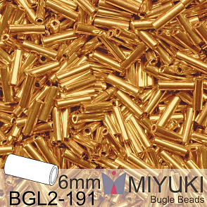 Korálky Miyuki Bugle Bead 6mm. Barva BGL2-191 24kt Gold Plated. Balení 3g.