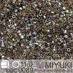 Korálky Miyuki Delica (fazetované) 11/0. Barva Blue Lined Light Topaz AB Cut DBC0089. Balení 3g.