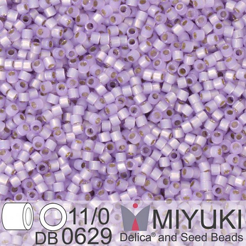 Korálky Miyuki Delica 11/0. Barva Dyed Lilac S/L Alabaster  DB0629. Balení 5g.