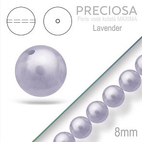 PRECIOSA Voskované Perle barva LAVENDER velikost 8mm. Balení návlek 15Ks. 