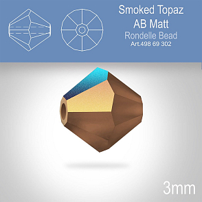 PRECIOSA Bicone (sluníčko) velikost 3mm. Barva SMOKED TOPAZ AB MATT. Balení 40ks