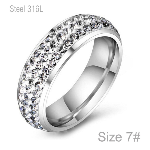 Prsten z chirurgické ocele P 224 s krystalovými kamínky po celém obvodě o velikosti 7