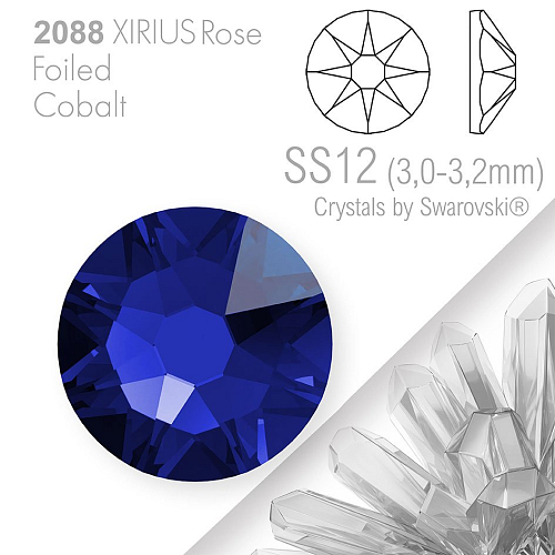 SWAROVSKI  XIRIUS Rose 2088 Foiled. Barva Cobalt velikost SS12 (3,0-3,2mm). Balení 30Ks.